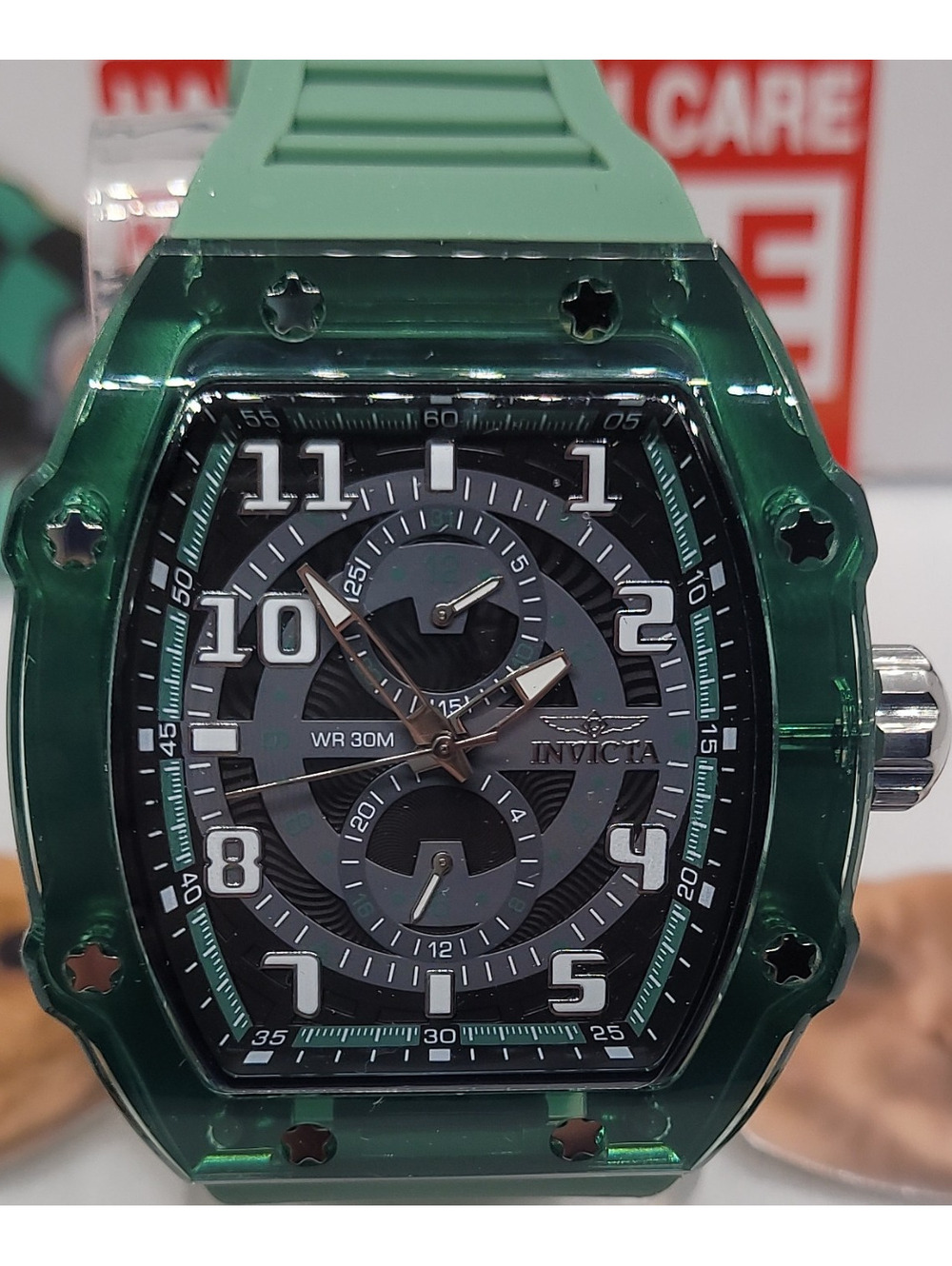 321 Invicta S1 Racing Cyclone transparent basel green silicone band